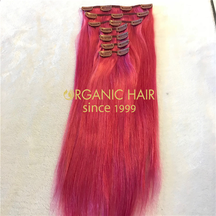 Clip in hair extensions pink color X87
